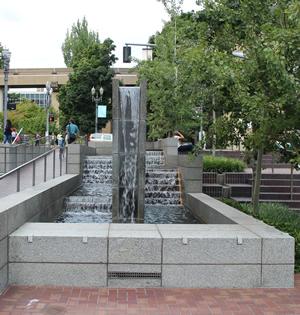 fountatin in urban plaza