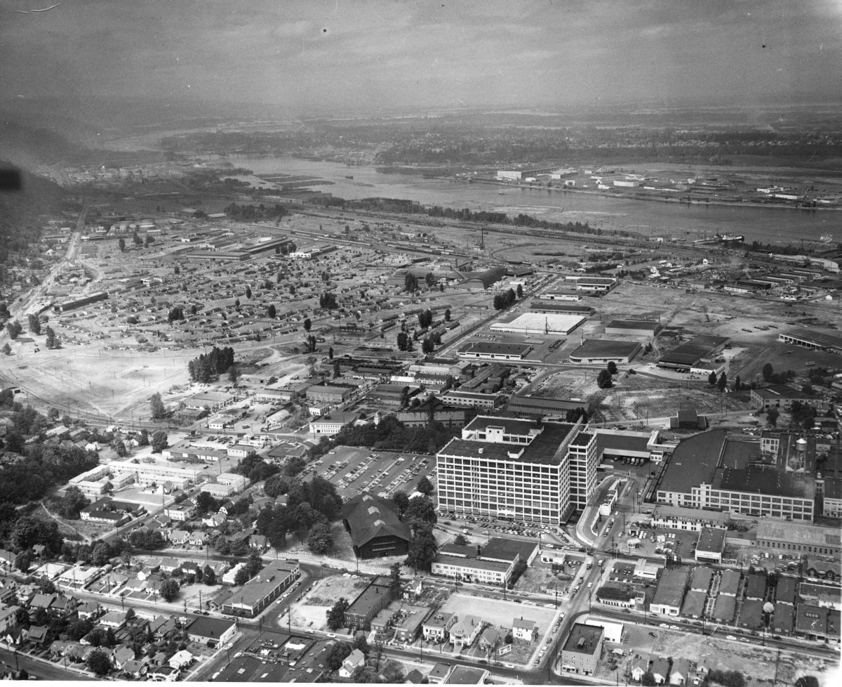 Vintage arial view of Montgomery Park Building