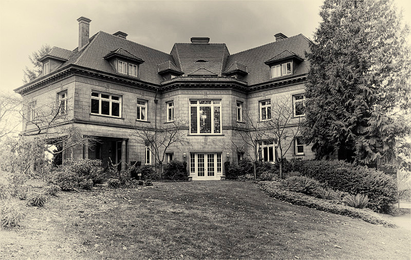 Vintage rear view of Pittock Mansion