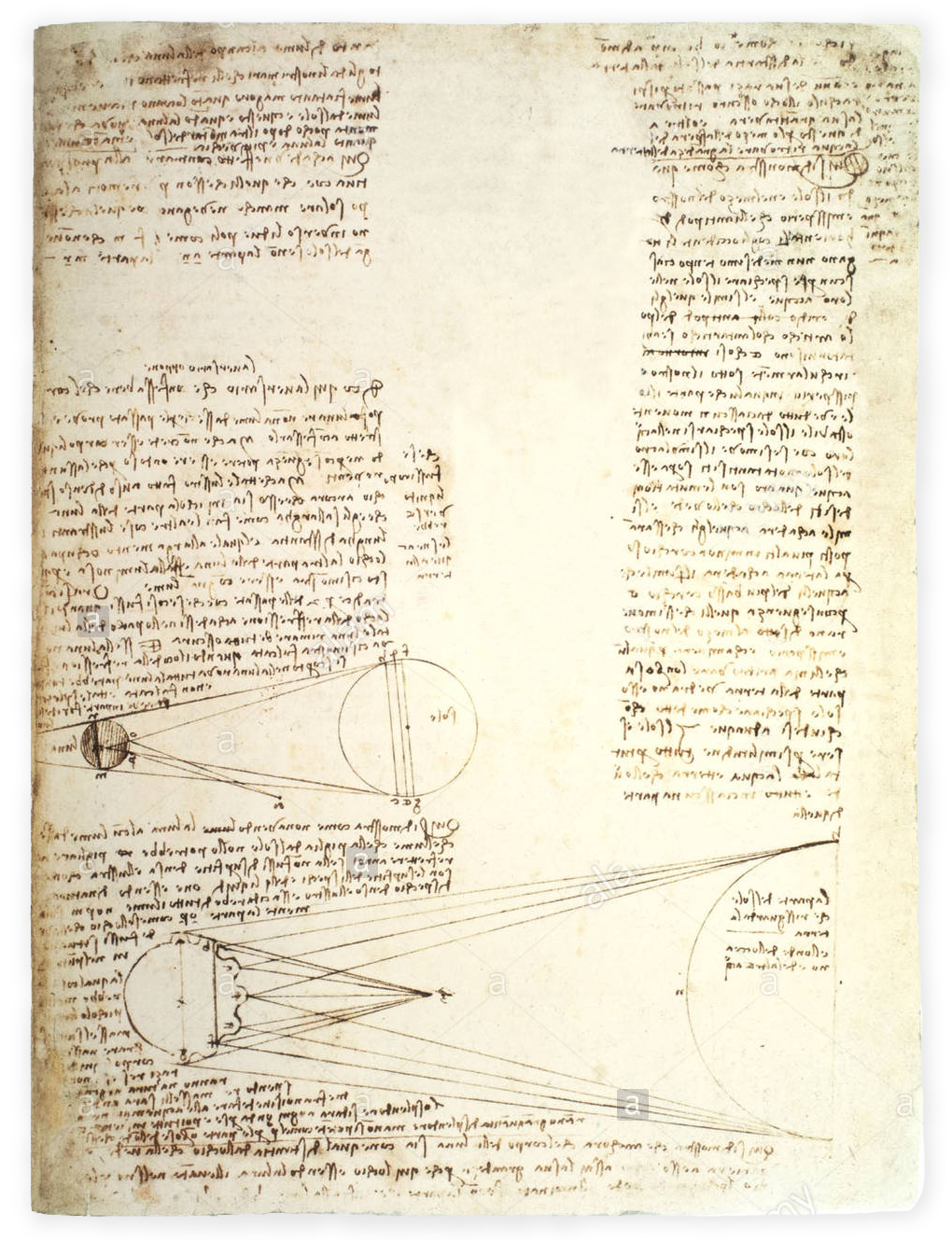 Studies of the Illumination of the Moon by Da Vinci, fol. 1r from Codex Leicester, 1508-1512