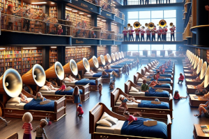 A AI-hallucinated image of a library from a world where libraries serve very different functions than in our world.