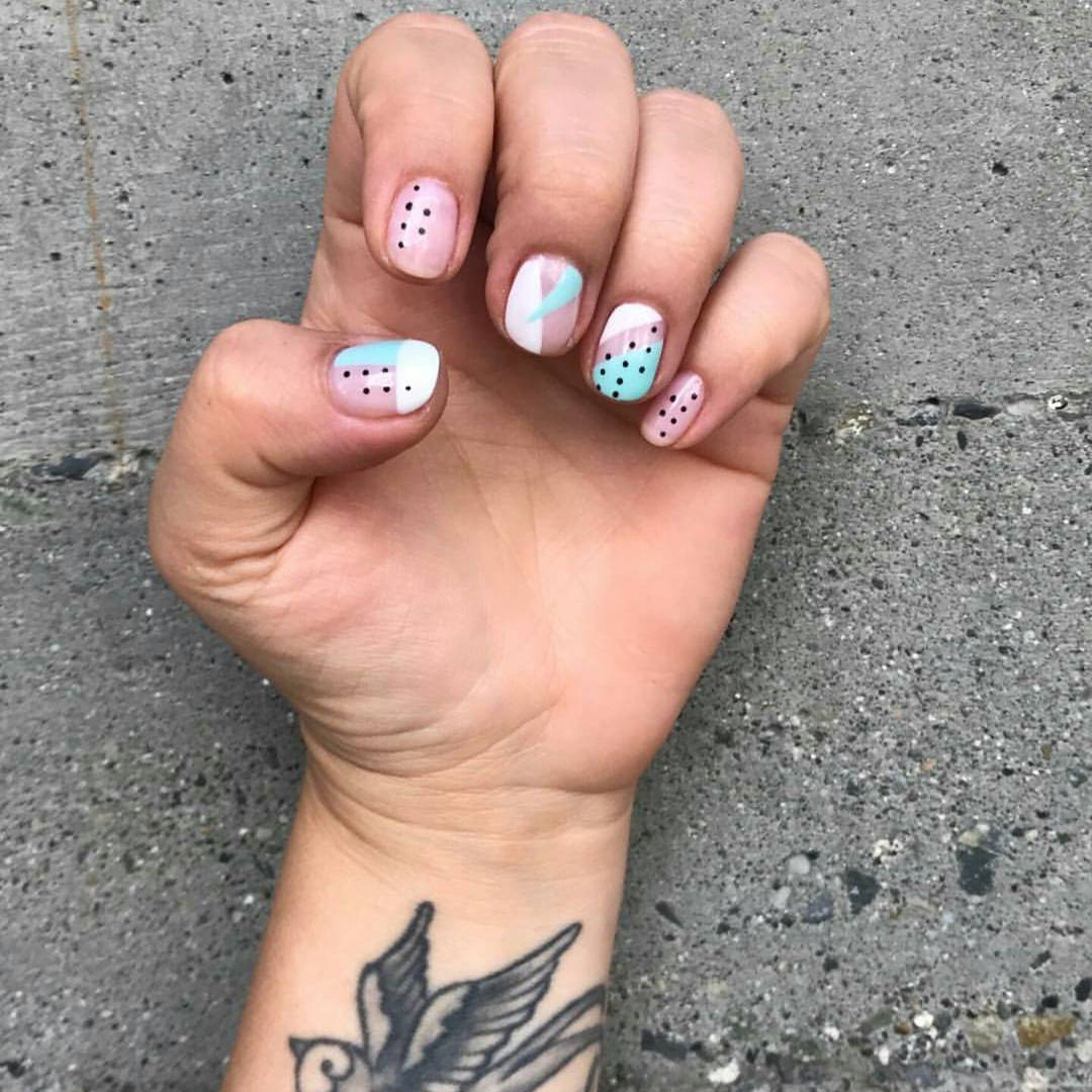 Pinke white and teal nails