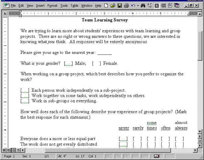 Survey Instrument Example