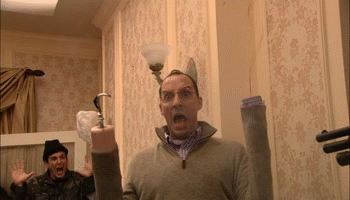 Animation of Buster Bluth spurting blood from his cut off hand