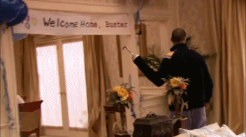 Animation of Buster Bluth destroying curtains with his hook