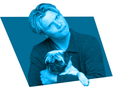 Nick Carter holding a Pug