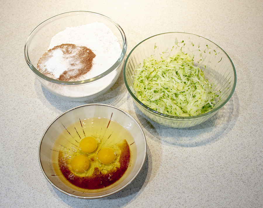 ingredients seperated and measured and grated into bowls