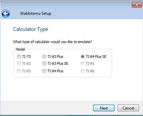 Select Calculator Type TI-84 Plus SE