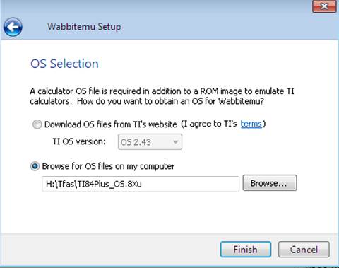 OS Selection – Browse for TI-84 Plus OS file you saved on your computer.